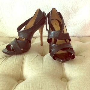 L.A.M.B strappy black leather heels